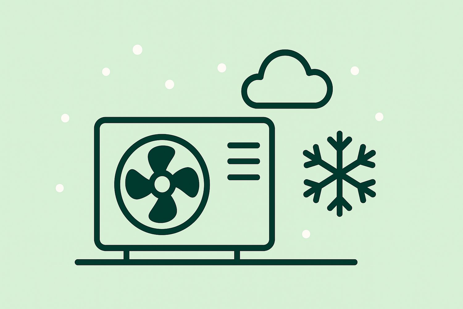 Illustration of a heat pump in winter weather conditions